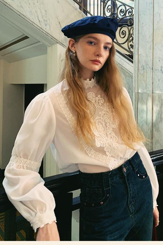 Dinah Nakışlı Dantel Bluz