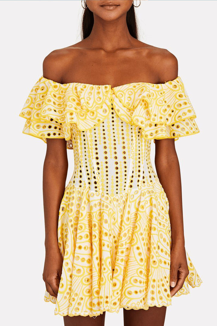 Dolly İşlemeli Dantel Fırfırlı Korse Flare Mini Elbise