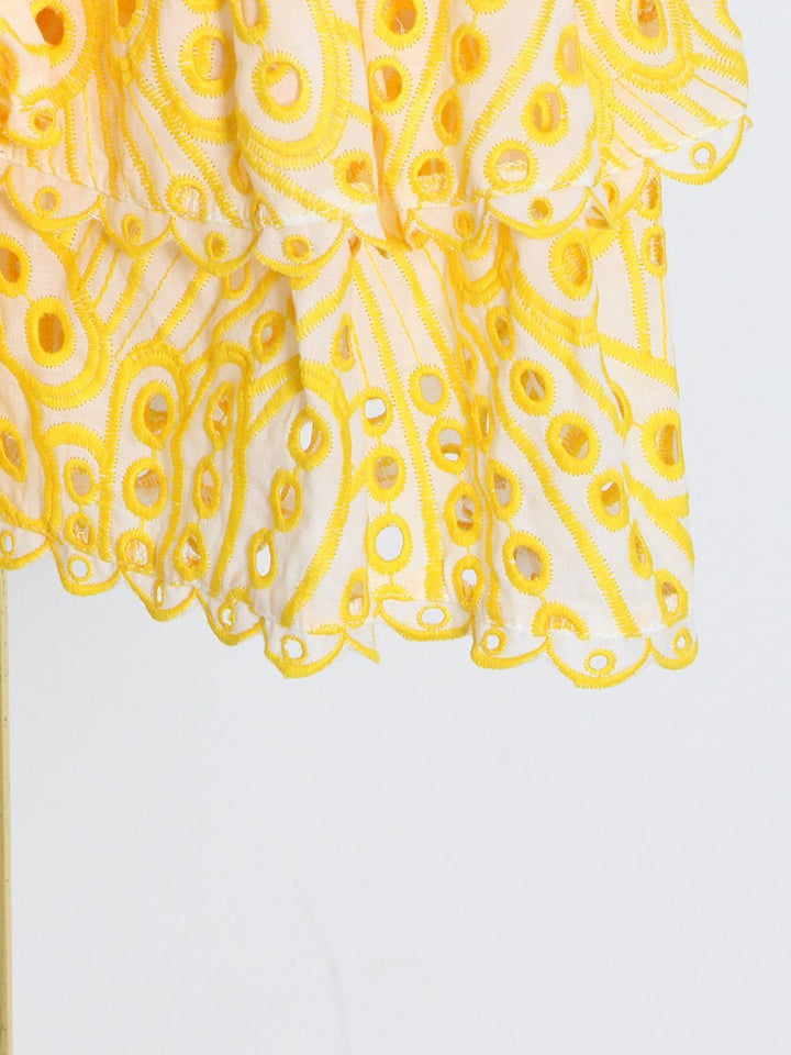 Dolly Nakışlı Dantel Katlı Fırfırlı Maxi Elbise Takım