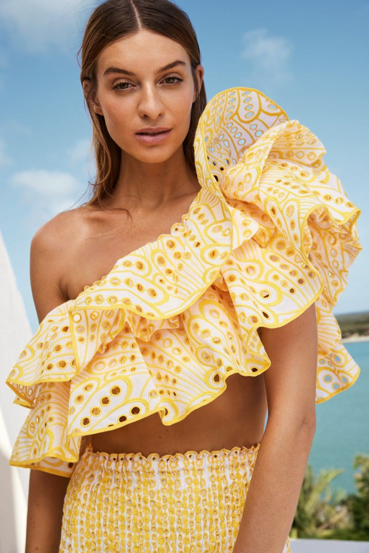 Dolly Nakışlı Dantel Katlı Fırfırlı Maxi Elbise Takım