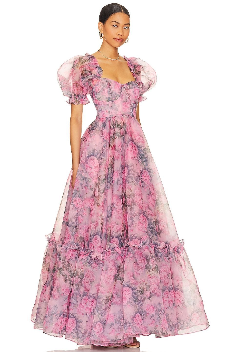 Dolly Baskılı Kalp Fırfırlı Maxi Elbise