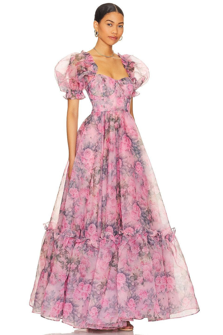 Dolly Baskılı Kalp Fırfırlı Maxi Elbise