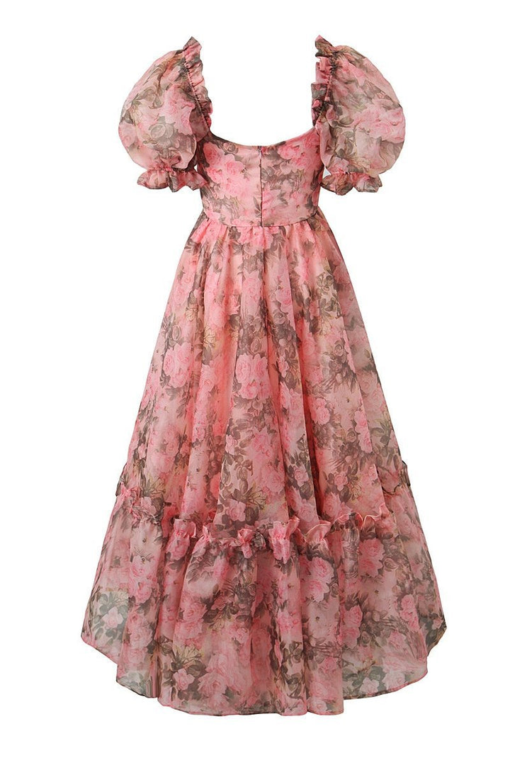 Dolly Baskılı Kalp Fırfırlı Maxi Elbise