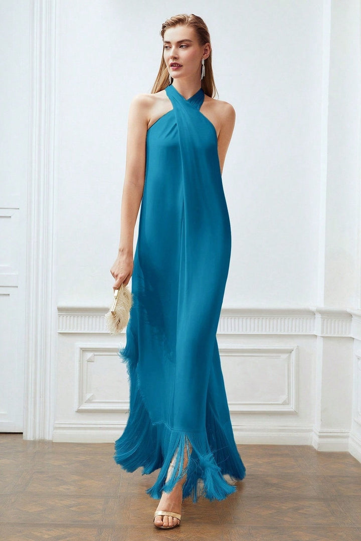 Dolores Çapraz Boyundan Bağlamalı Püsküllü Maxi Elbise