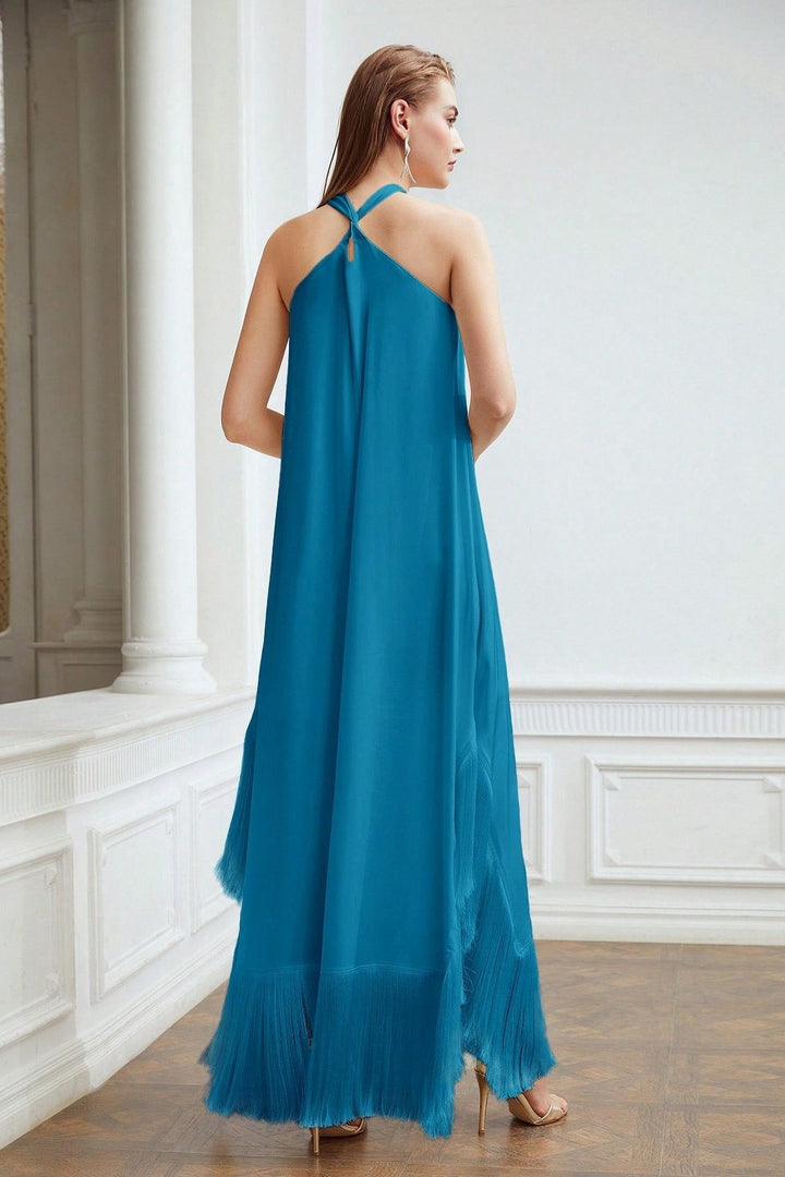 Dolores Çapraz Boyundan Bağlamalı Püsküllü Maxi Elbise