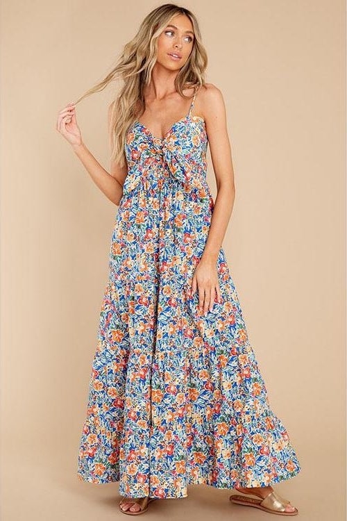 Doris Baskılı Düğümlü Büzgülü Uzun Elbise