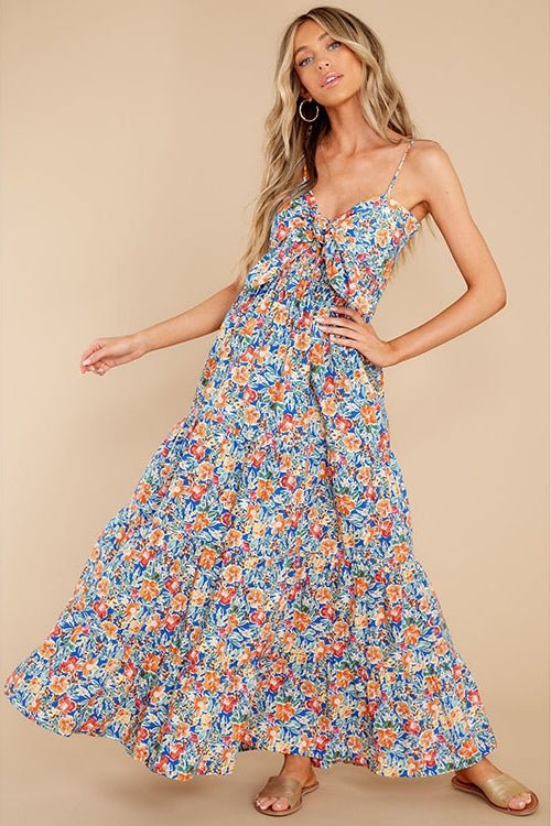 Doris Baskılı Düğümlü Büzgülü Uzun Elbise