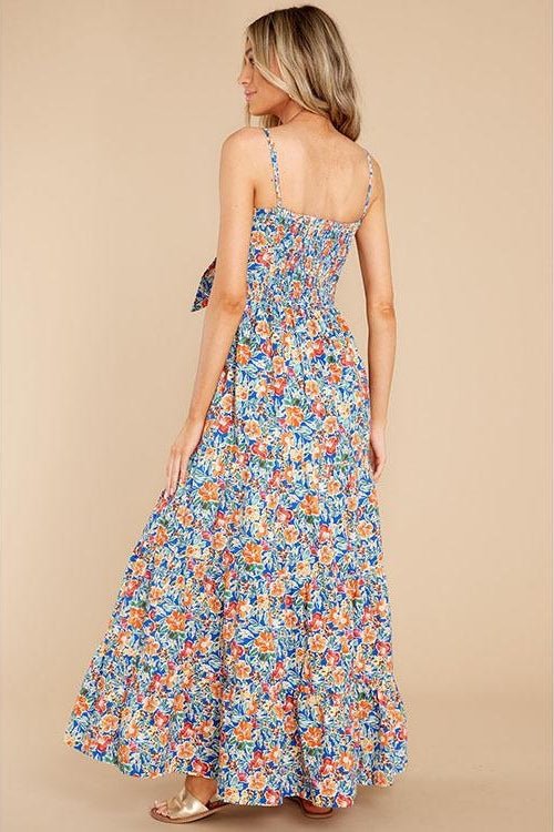 Doris Baskılı Düğümlü Büzgülü Uzun Elbise