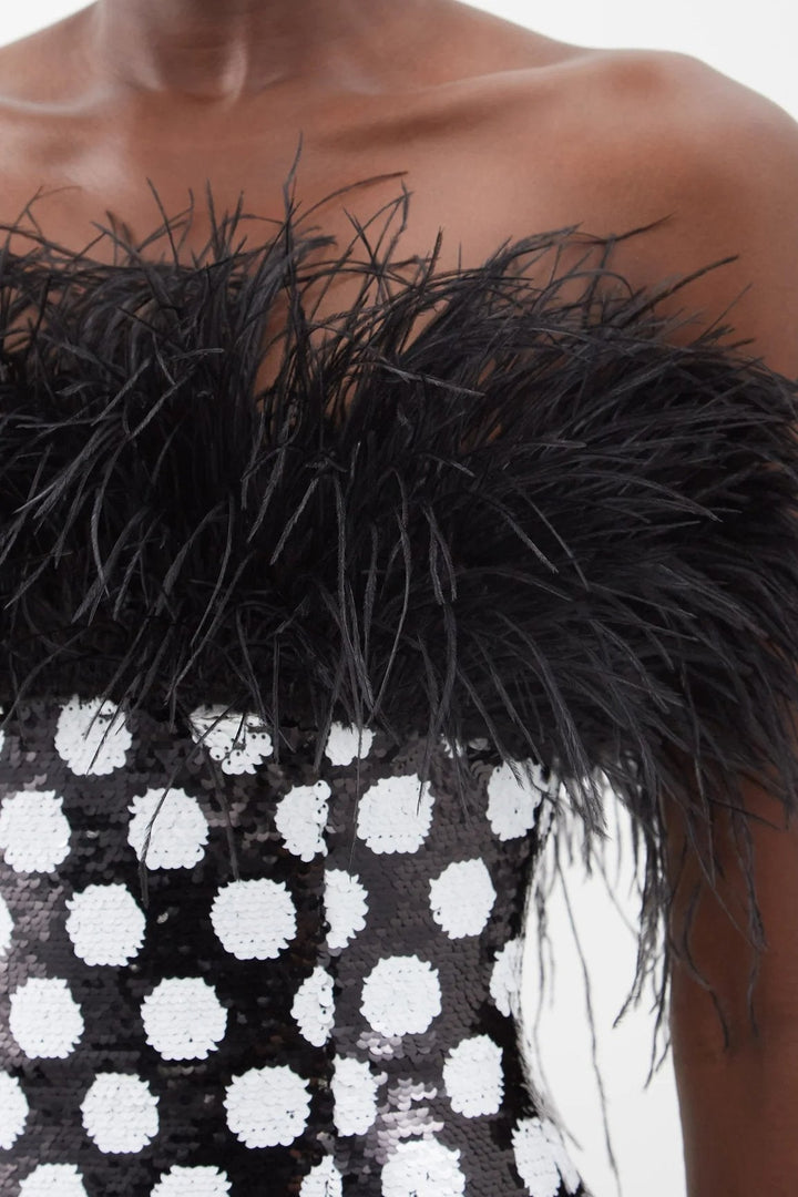 Dulcie Payetler Puantiyeli Tüy Mini Elbise