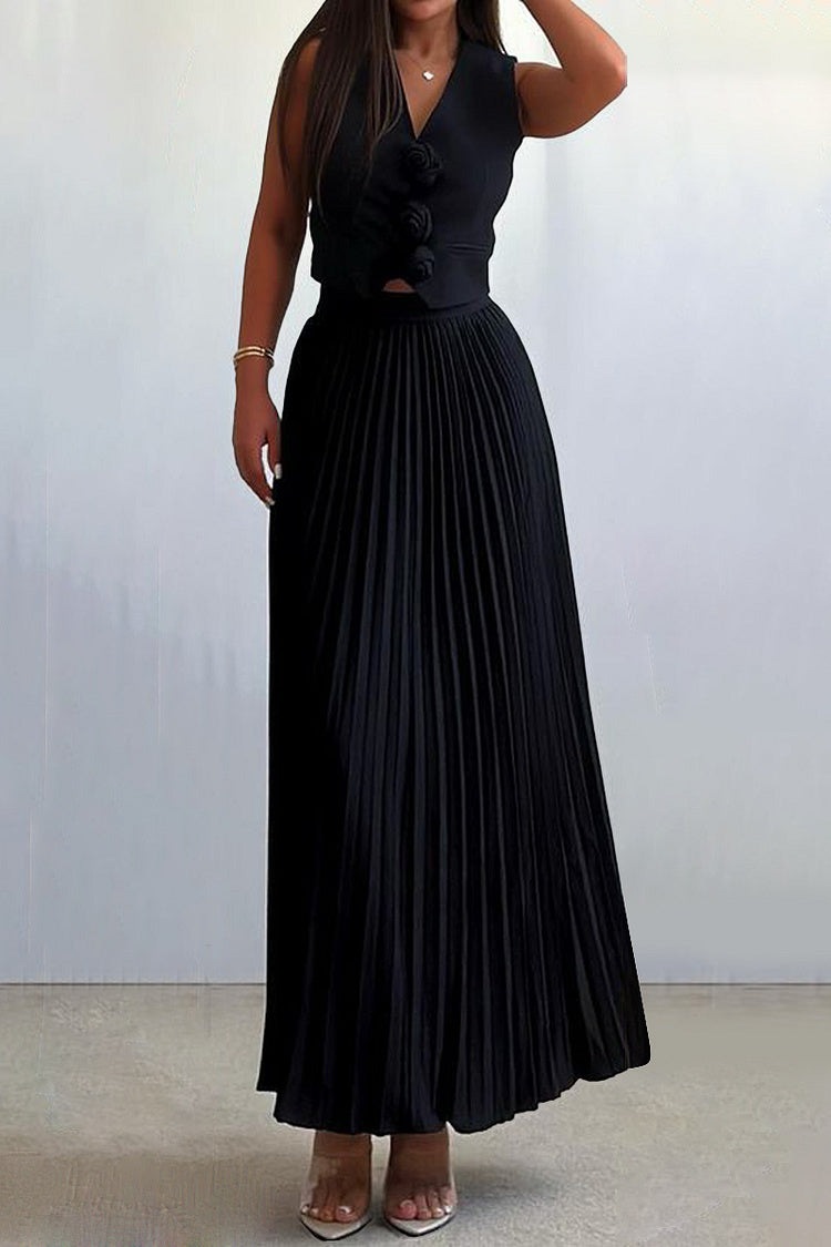 Madeline Rozet Pileli Etek Takım