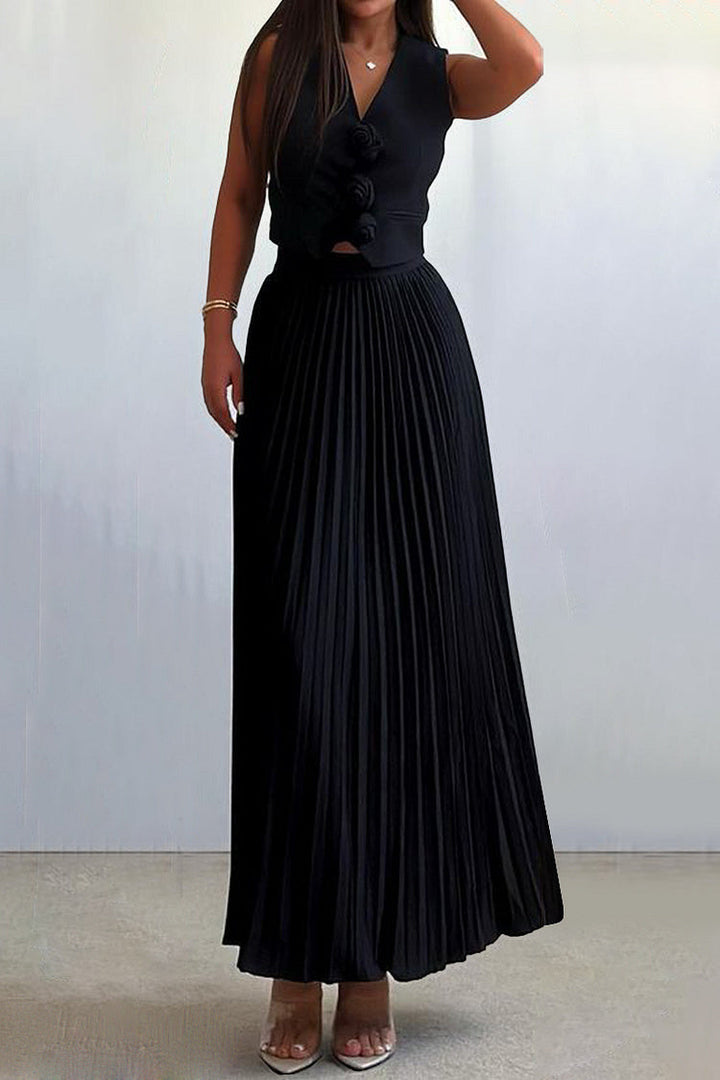 Madeline Rozet Pileli Etek Takım