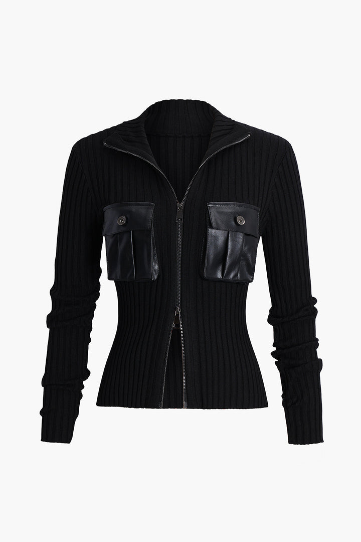 Örgü Deri Cep Hırka