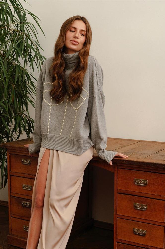 Eartha İncili Balıkçı Yaka Kazak Kazak