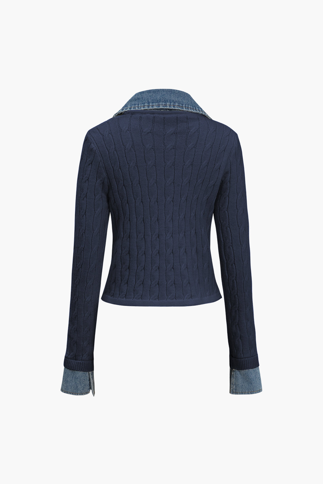 Örgü Denim Gömlek Yaka Uzun Kollu Üst