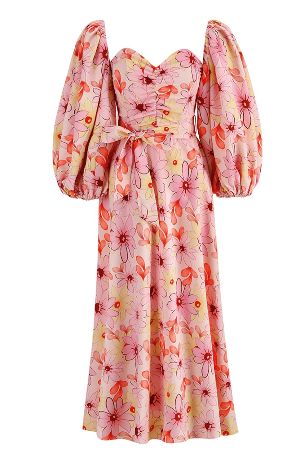 Edana Baskılı Kalp Yaka Midi Elbise