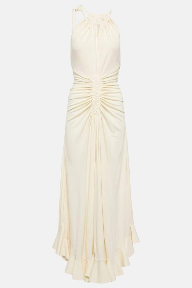 Edna Boyundan Bağlamalı Büzgülü Uzun Elbise