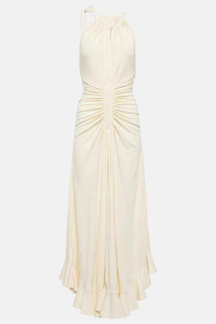 Edna Boyundan Bağlamalı Büzgülü Uzun Elbise