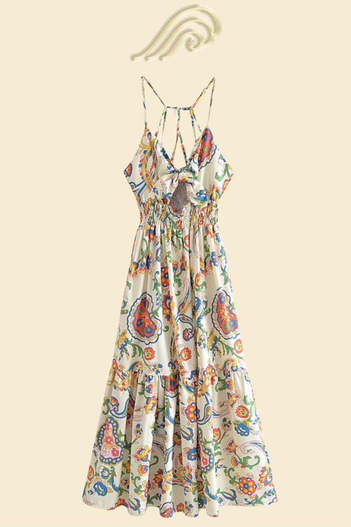 Edwina Baskılı Kesikli Sırtı Açık Midi Elbise