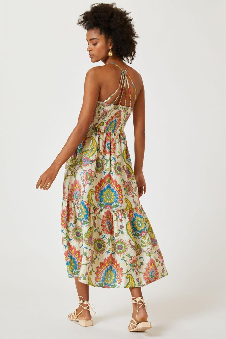 Edwina Baskılı Kesikli Sırtı Açık Midi Elbise