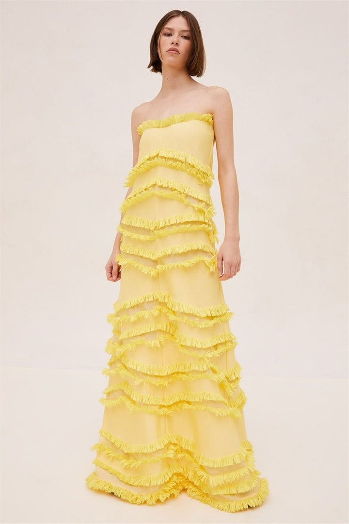 Edwina Straplez Püsküllü Polyester Maxi Elbise