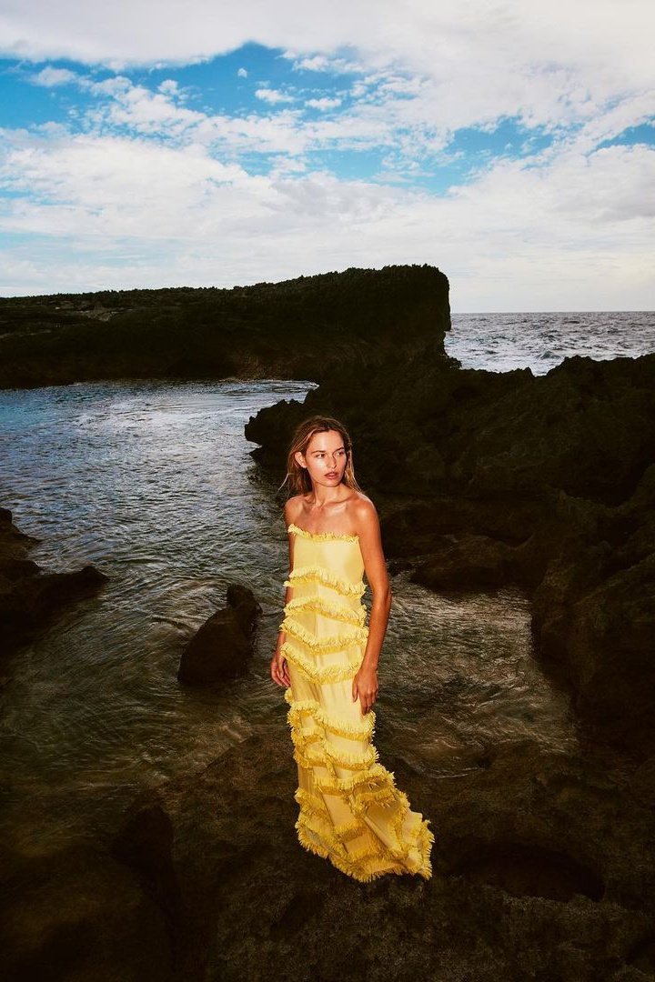 Edwina Straplez Püsküllü Polyester Maxi Elbise