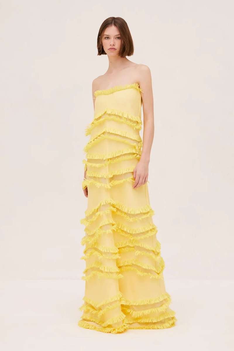 Edwina Straplez Püsküllü Polyester Maxi Elbise