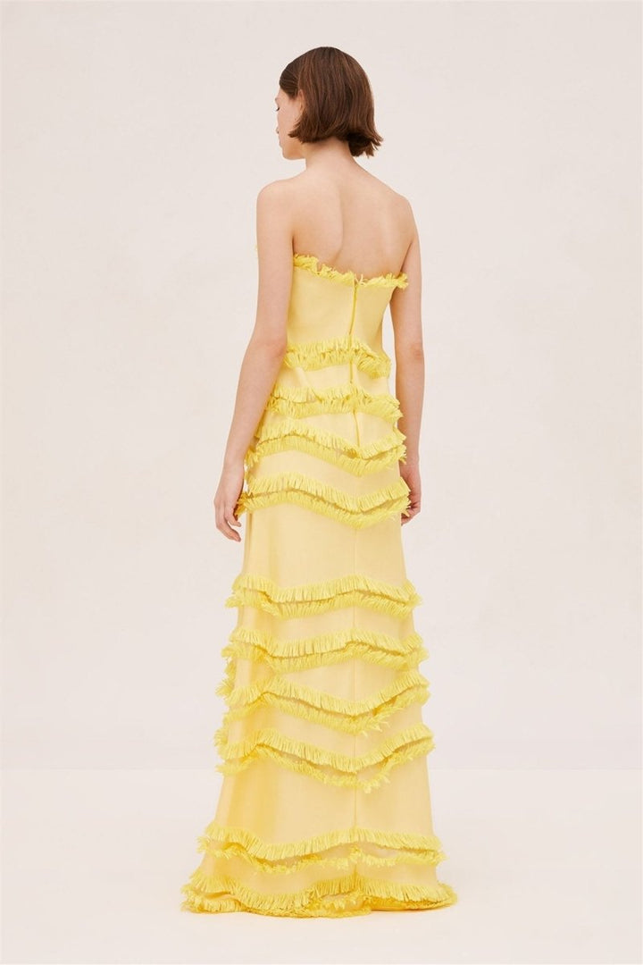 Edwina Straplez Püsküllü Polyester Maxi Elbise