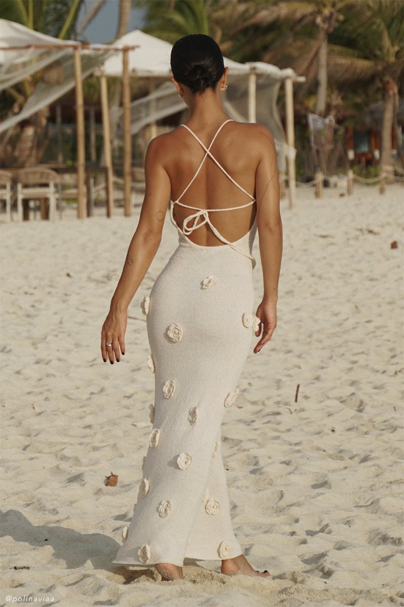 Edwina V Yaka Örme Çiçekli Maxi Elbise