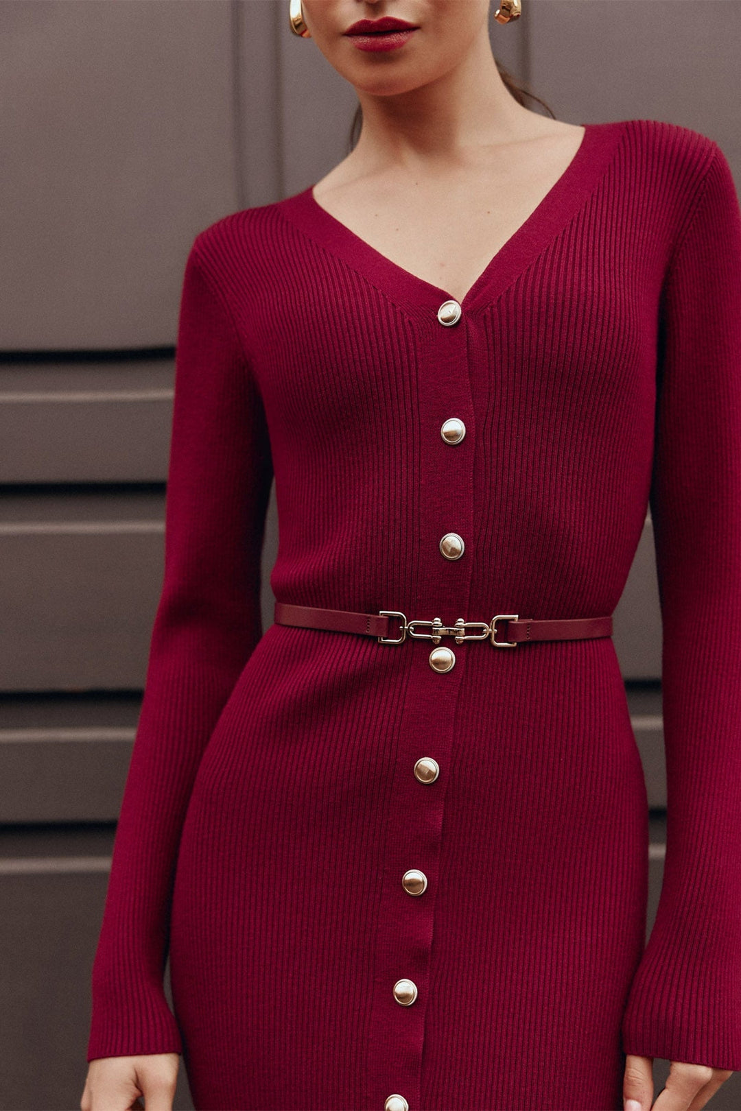 Alva V Yaka Triko Midi Elbise