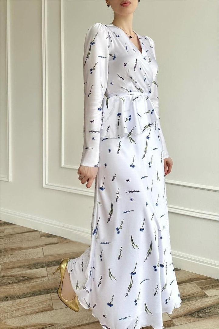 Eileen Çiçekli Anvelop Bağcıklı Bluz Ve Maxi Etek Takım