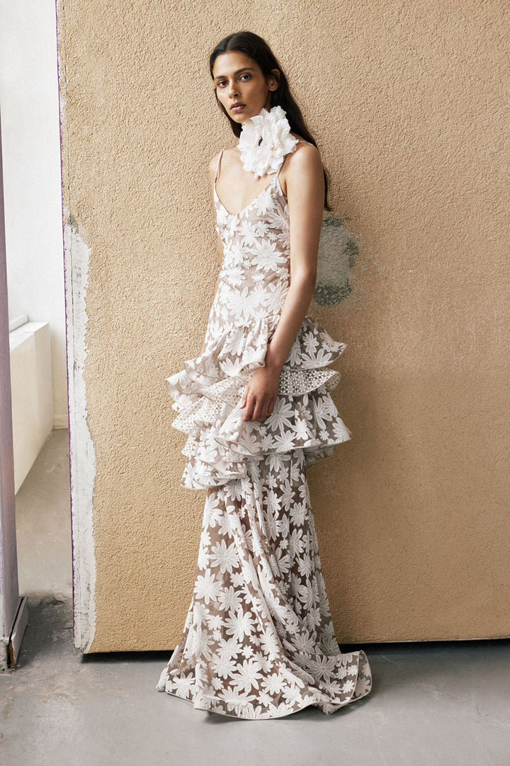 Elise Jakarlı Fırfırlı Maxi Slip Elbise