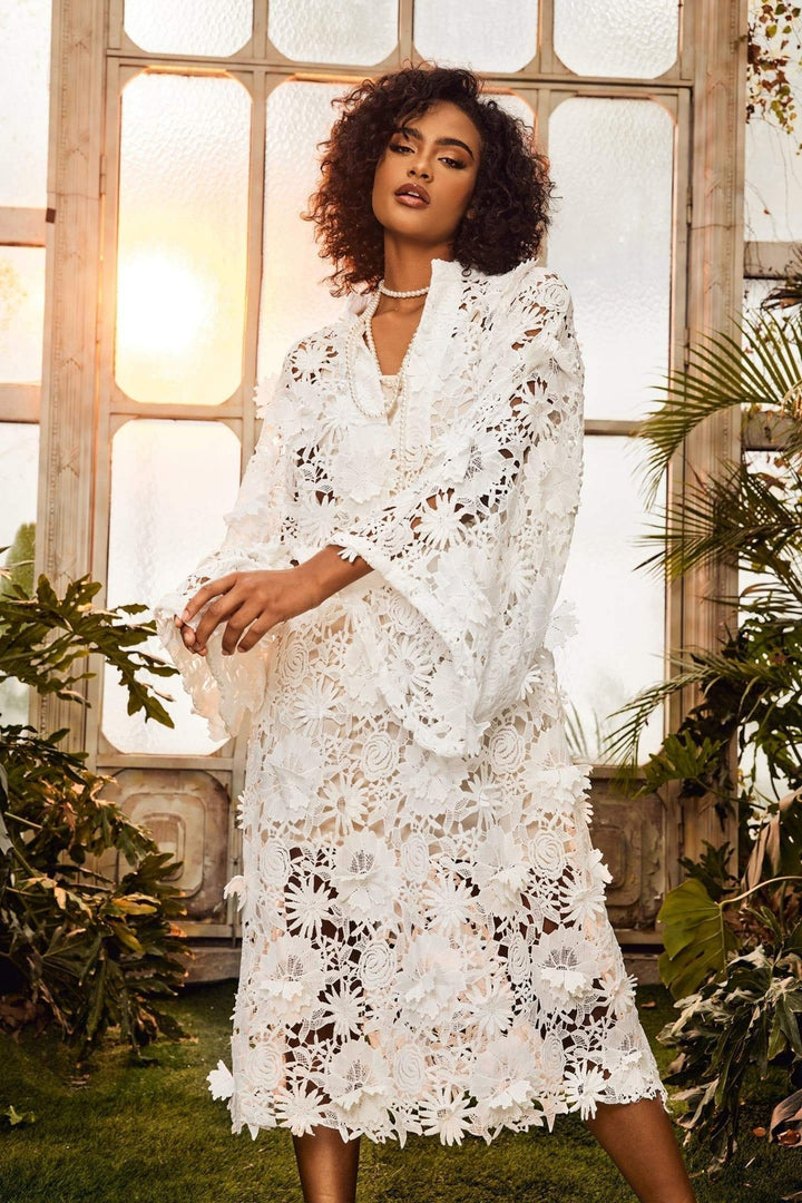 Eliza Çiçekli Dantelli Maxi Kaftan