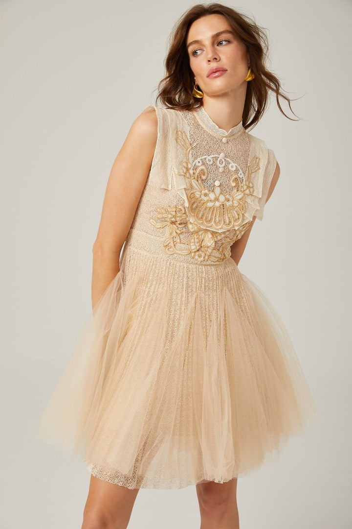 Elizabeth Kelebek İşlemeli Tül Mini Elbise