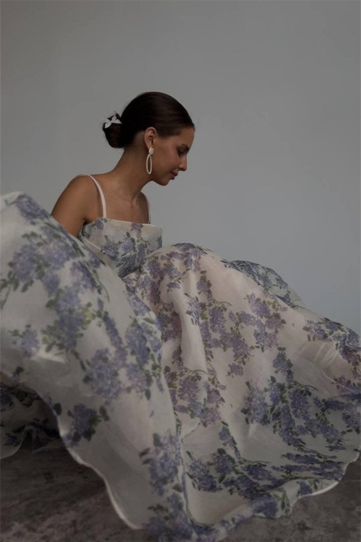 Ella Çiçek Baskılı Şifon Midi Elbise