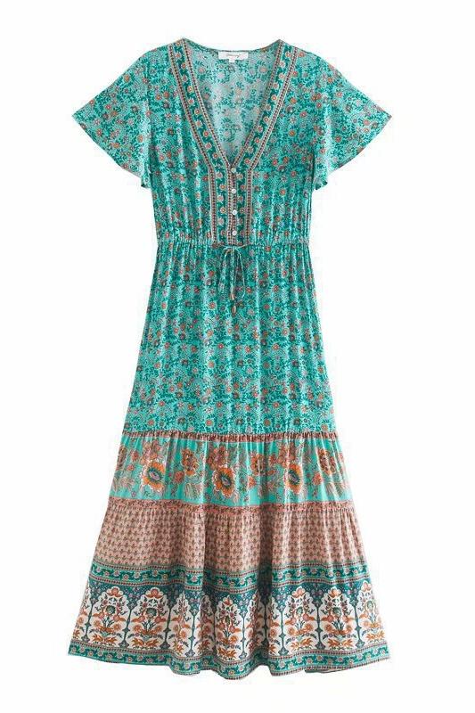 Ellie Baskılı V Yaka Midi Elbise