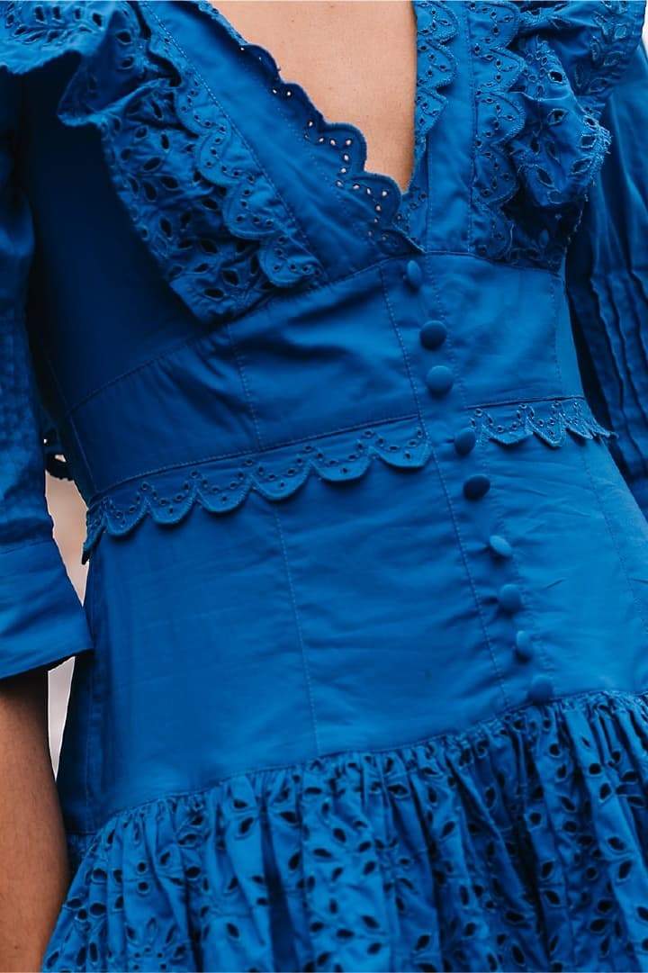 Elma İşlemeli Fırfırlı Mini Elbise