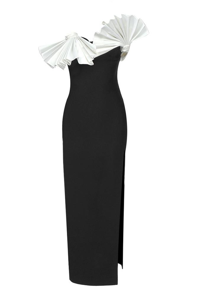 Elsa Straplez Büzgülü Midi Ayrık Elbise