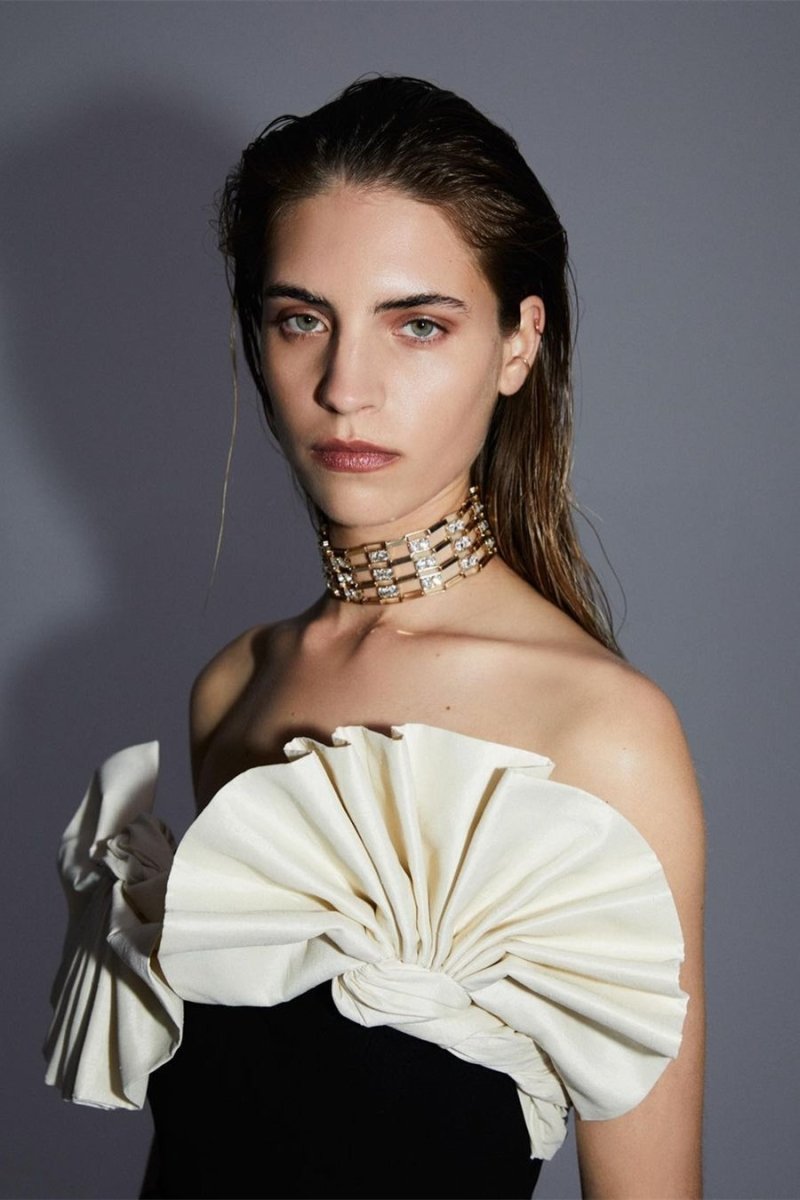 Elsa Straplez Büzgülü Midi Ayrık Elbise