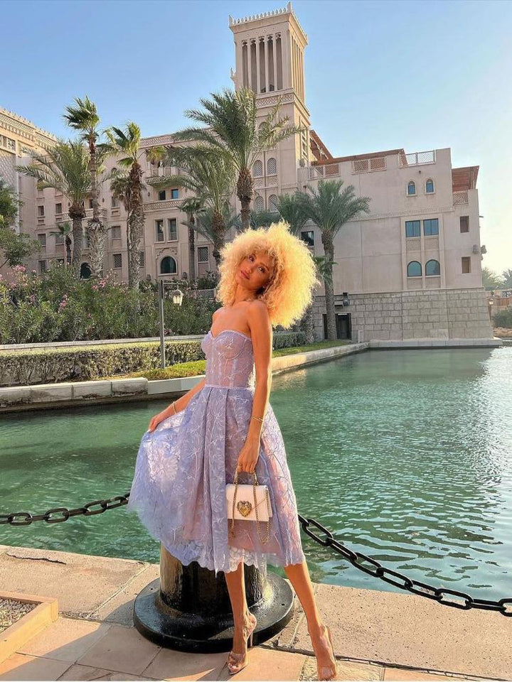 Elsie Korse Dantelli Midi Elbise Elbise