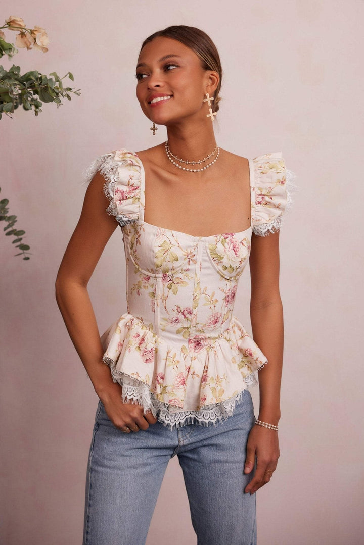 Elsie Baskılı Dantelli Büstiyer Cami Üst