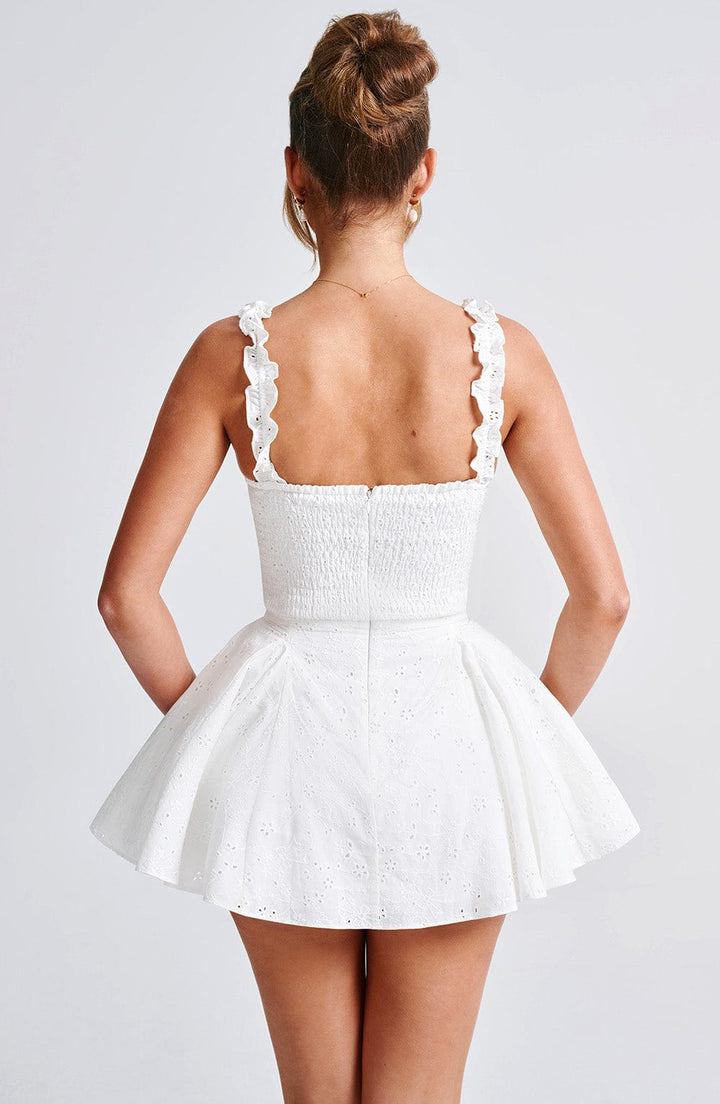 Elva Dantelli Fırfırlı Elbise - Fildişi