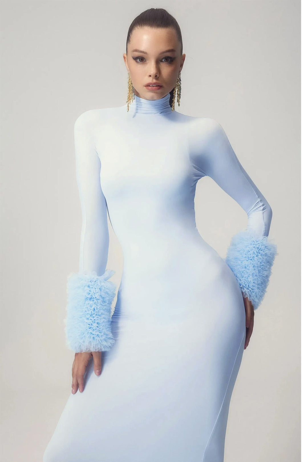 Elvira Uzun Kollu Balıkçı Yaka Maxi Elbise