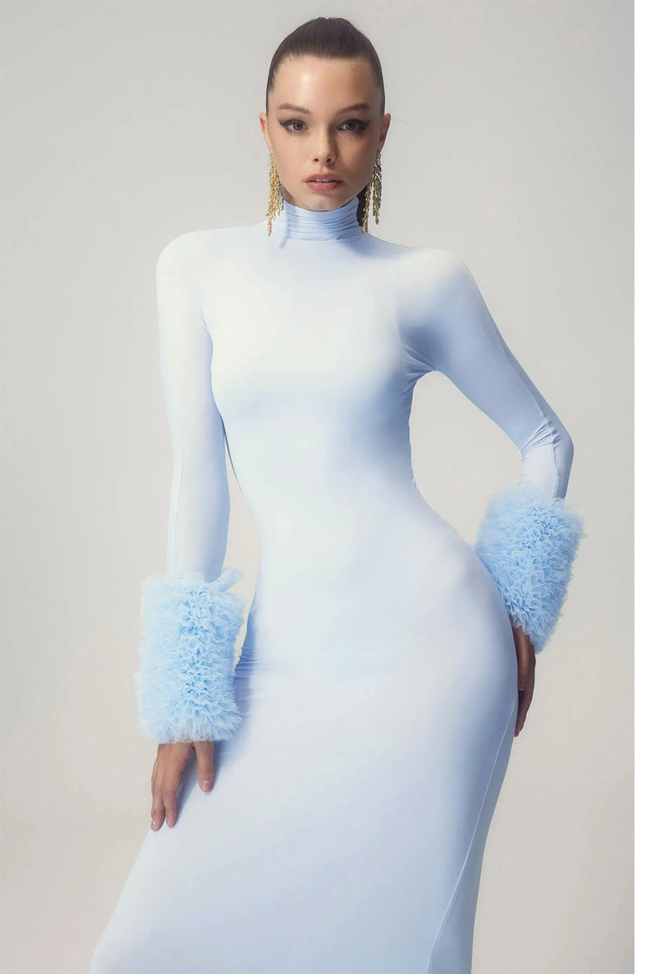 Elvira Uzun Kollu Balıkçı Yaka Maxi Elbise