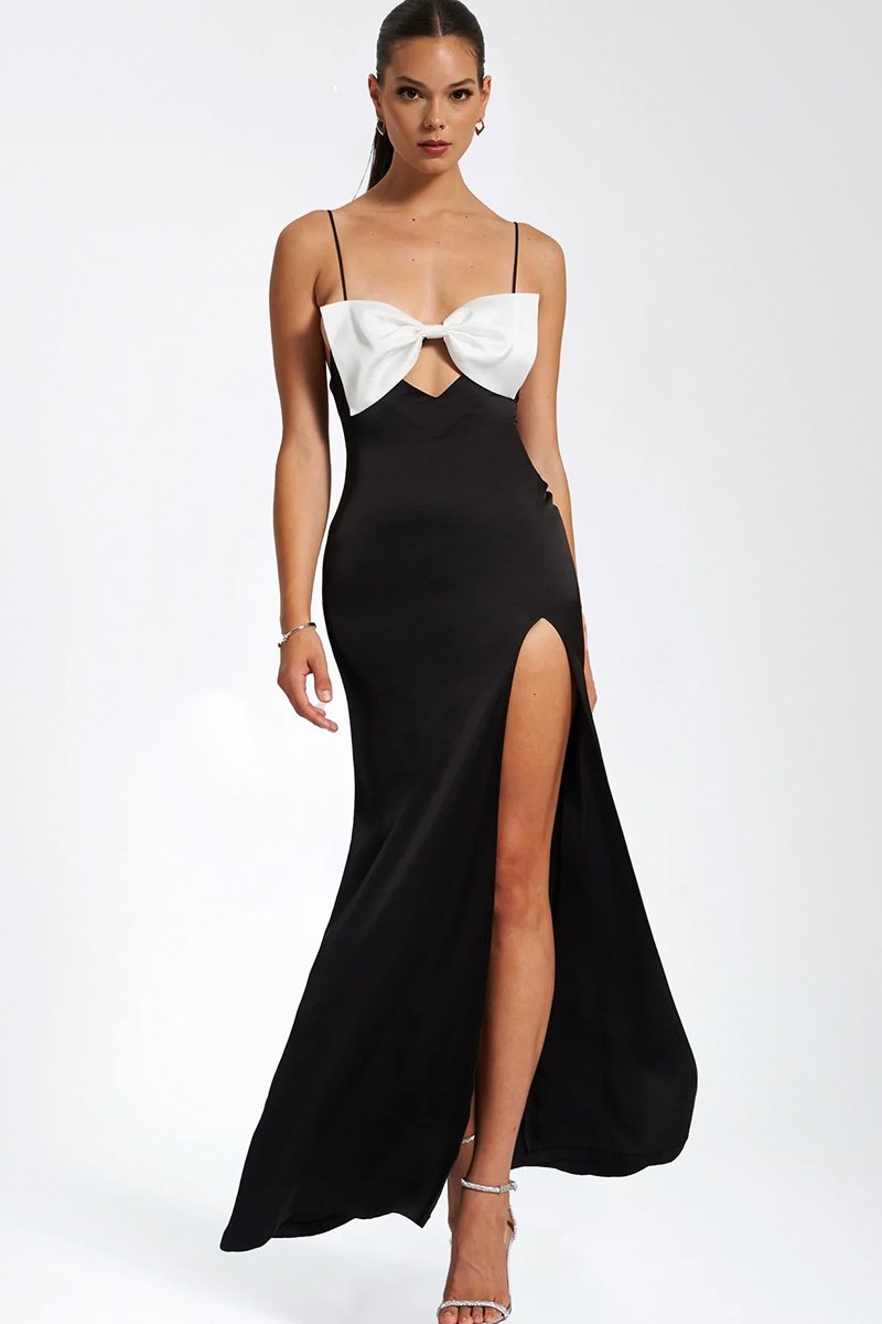 Erica Dekolteli Fiyonklu Maxi Slip Elbise