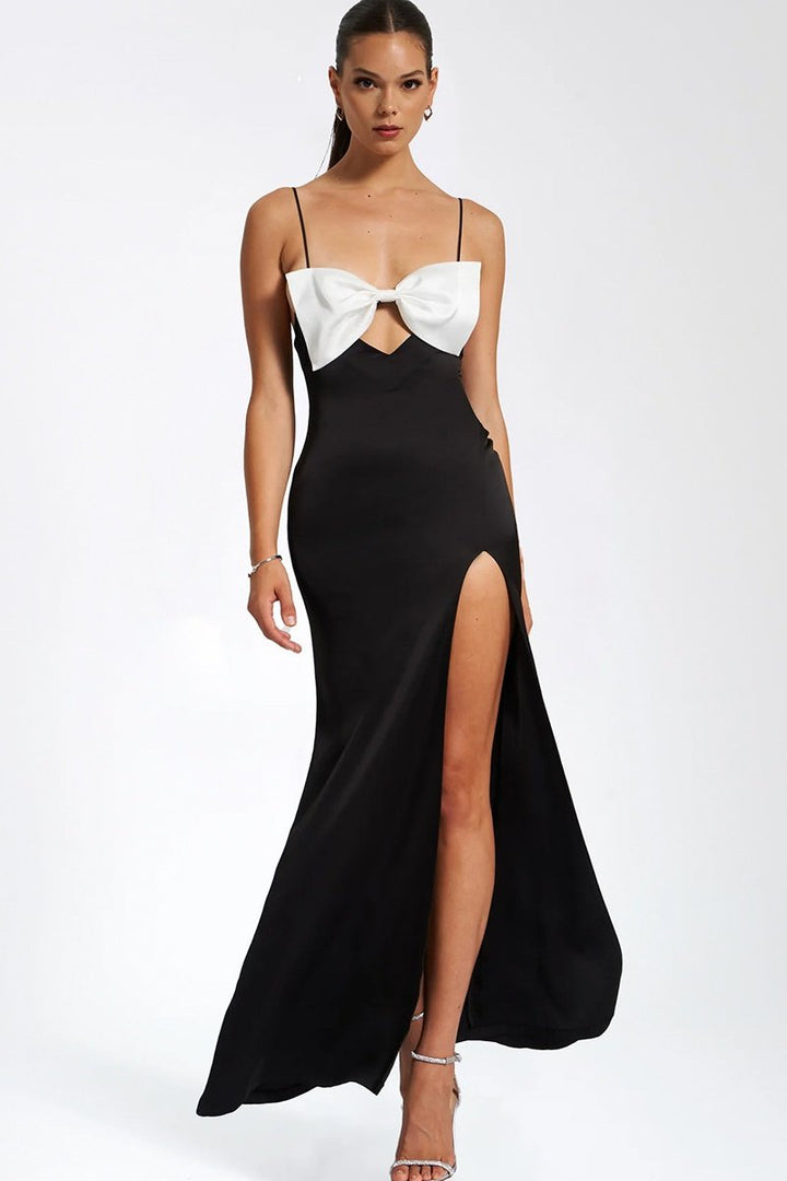 Erica Dekolteli Fiyonklu Maxi Slip Elbise