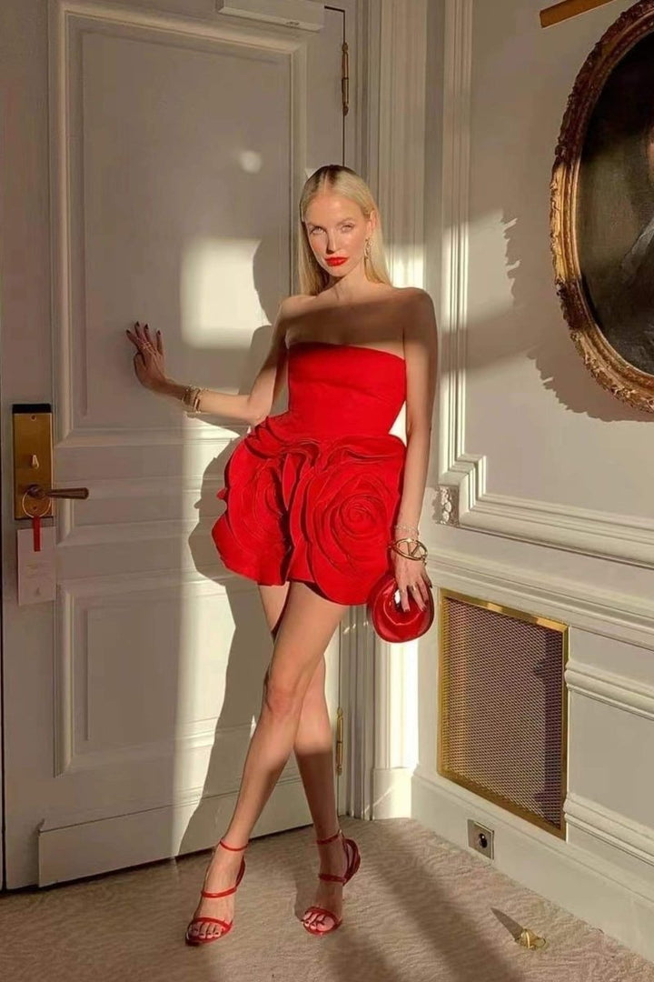 Eudora Çiçek Straplez Mini Elbise