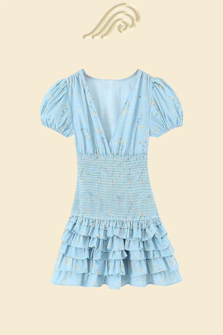 Eunice Baskılı Büzgülü Katlı Mini Elbise