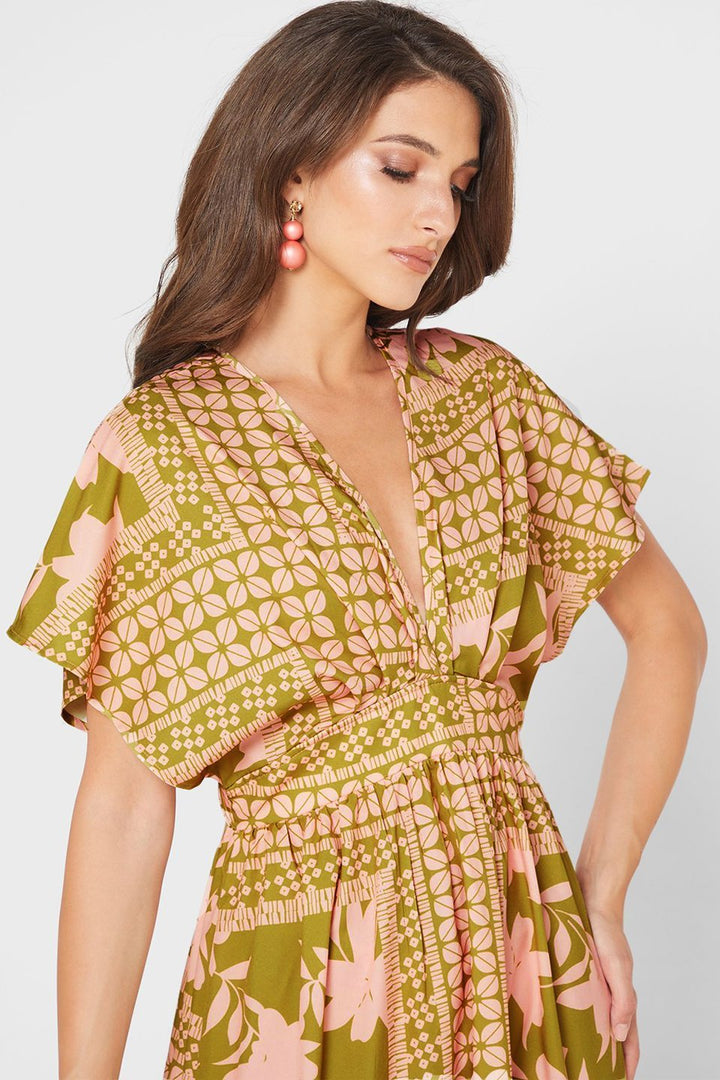 Eunice Baskılı V Yaka Maxi Elbise