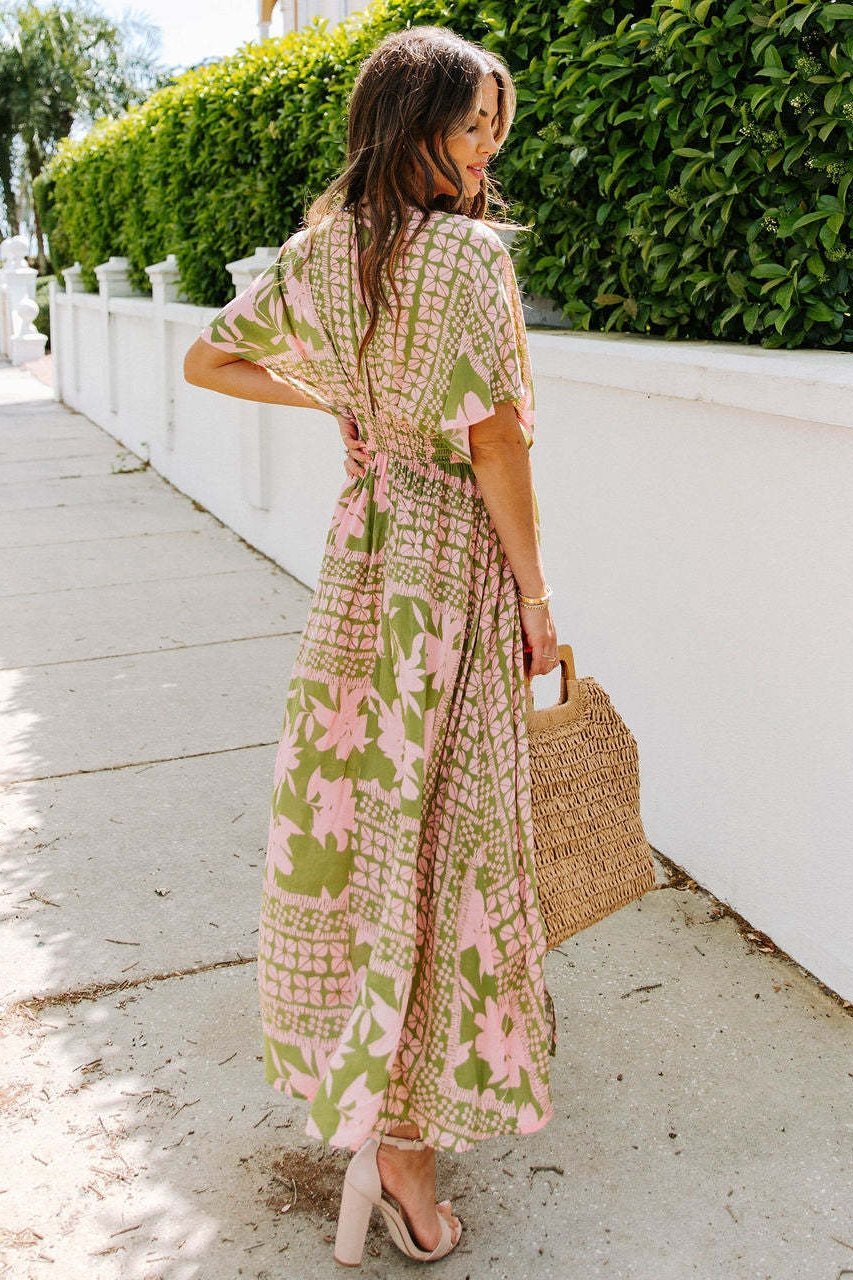 Eunice Baskılı V Yaka Maxi Elbise