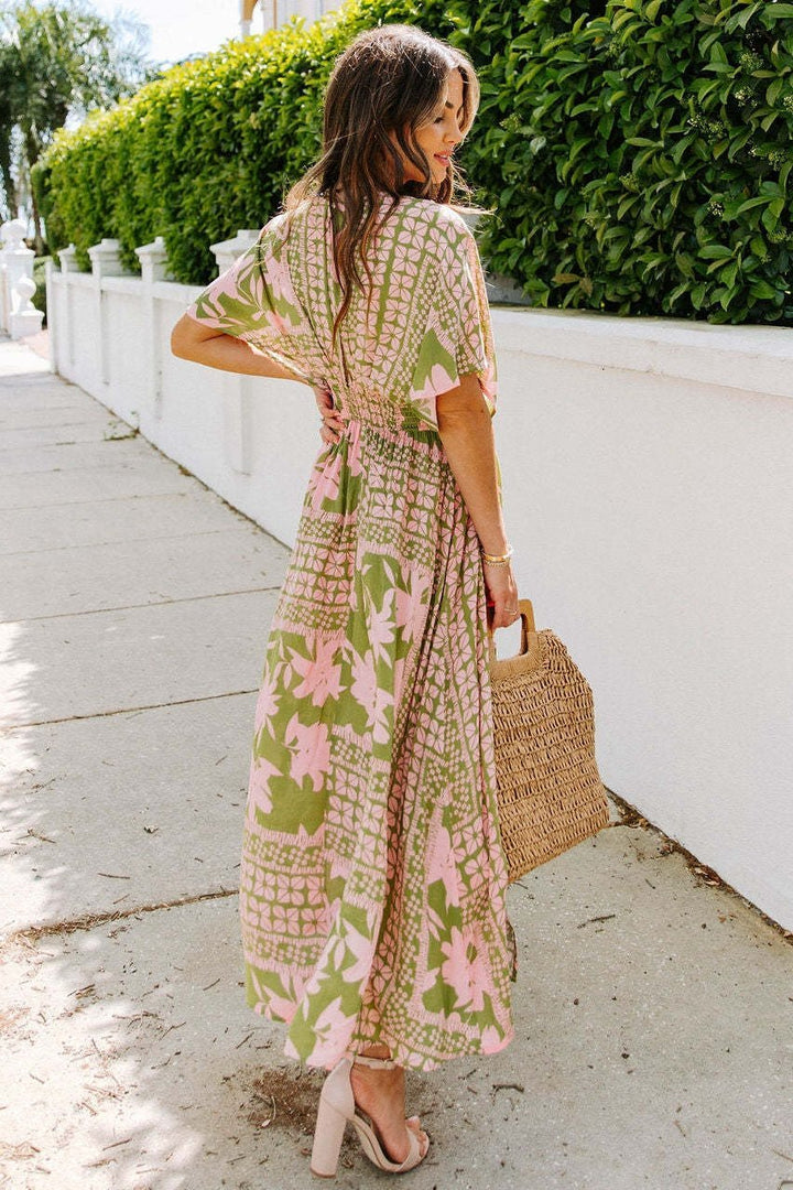 Eunice Baskılı V Yaka Maxi Elbise